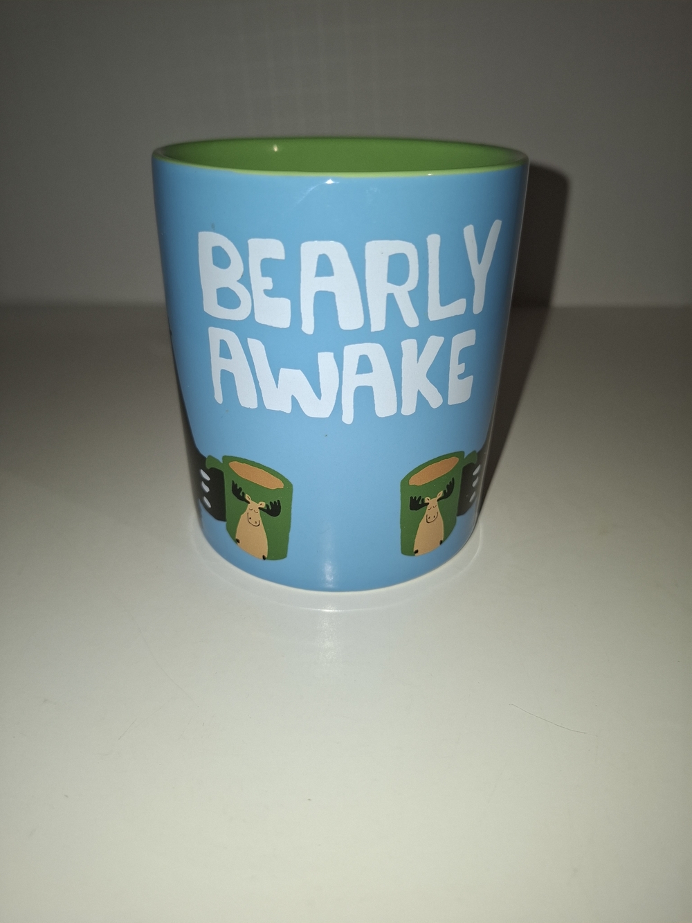 Bearly Awake Blue Ceramic Mug with Green Interior